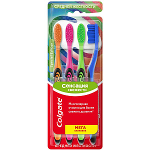Зубная щетка Colgate Сенсация свежести средней жесткости, 4шт.