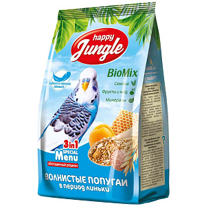 Корм для волнистых попугаев в период линьки Happy Jungle BioMax, 500г