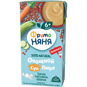 Суп-пюре овощной ФрутоНяня Гречка, картофель, кабачок, с 6 месяцев, 200мл