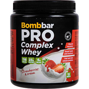 Коктейль протеиновый BombBar Pro Complex Whey клубника со сливками, 450г