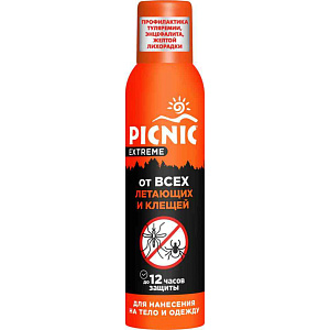 Аэрозоль от всех видов летающих и клещей Picnic Extreme, 150мл