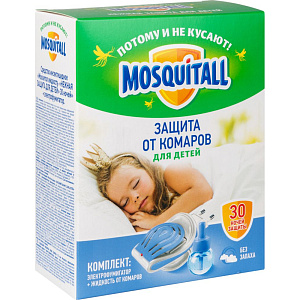 Фумигатор и жидкость от комаров Mosquitall Нежная защита для детей, без запаха, 30 ночей, 30мл