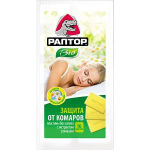 Пластины от комаров Раптор Био с экстрактом ромашки, 10шт.