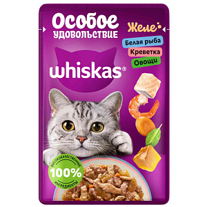Влажный корм для кошек Whiskas Особое удовольствие белая рыба-креветки-овощи в желе, 75г