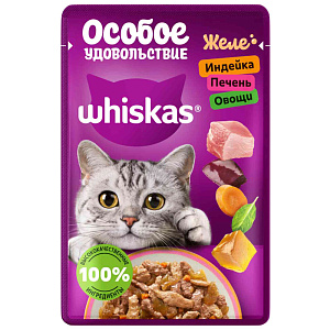 Влажный корм для кошек Whiskas Особое удовольствие индейка-печень-овощи в желе, 75г