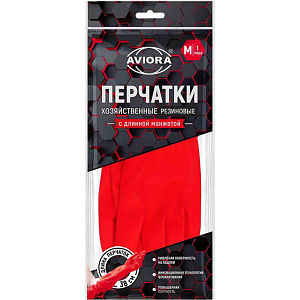 Перчатки хозяйственные резиновые Aviora с удлиненной манжетой, Mр-р