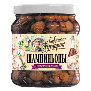 Грибы Бабушкин Хуторок шампиньоны с соусом терияки и чесноком, 450г