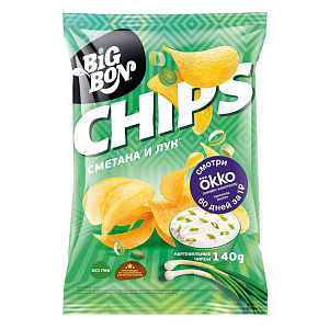 Чипсы BigBon Сметана и лук, 140г