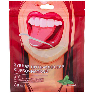 Зубная нить-флоссер iDento с зубочисткой мята, 80шт.