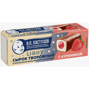 Сырок творожный глазированный В.П.Пастухов с молочным шоколадом с фруктовым наполнителем Клубничный, 40г