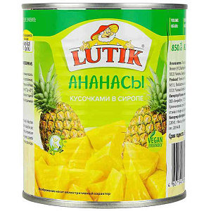 Ананасы кусочками Lutik в сиропе, 850мл