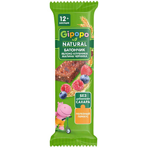 Батончик детский злаково-фруктовый Gipopo яблоко-клубника-малина-черника с 12 месяцев, 20г