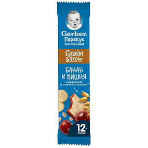 Батончик фруктово-злаковый Gerber Grain&Grow банан-вишня с 12 месяцев, 25г