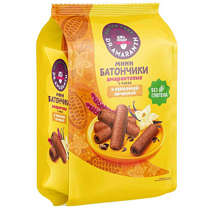 Мини батончики амарантовые Dr. Amaranth с какао и ванильной начинкой, 72г