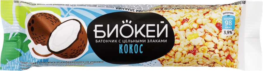 Батончик фруктово-злаковый БИОКЕЙ с кокосом и цельными злаками, 25г