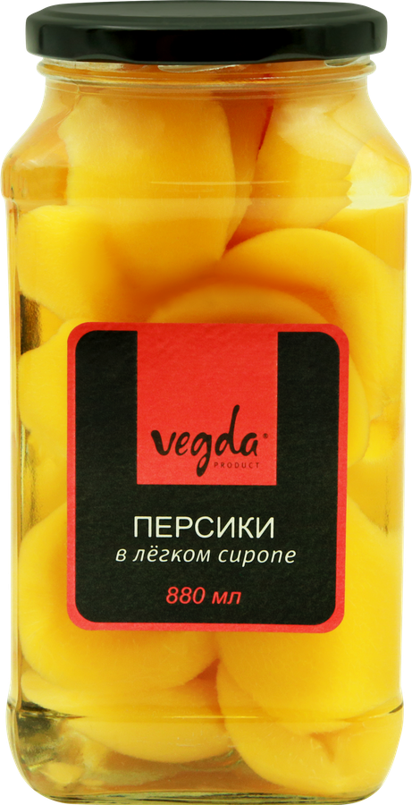 Персики VEGDA в легком сиропе, 880мл