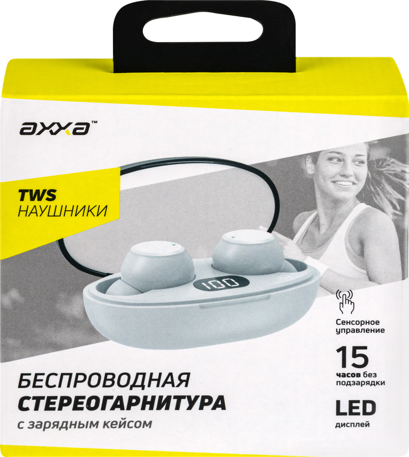 Стереогарнитура AXXA AB-03, TWS, BT 5.2, 300 мАч, LED, в ассортименте