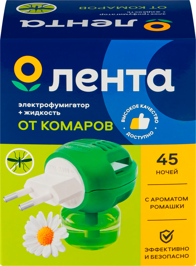 Комплект от комаров ЛЕНТА Фумигатор Люкс+ликвид Ромашка 45 ночей