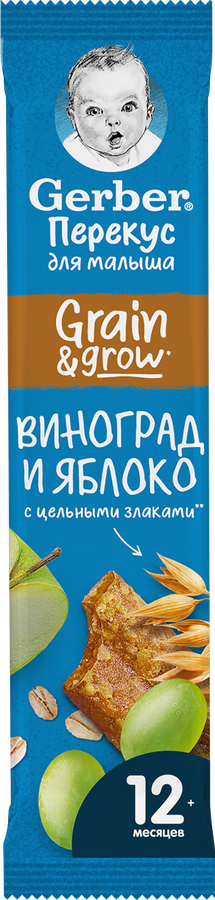 Батончик фруктово-злаковый GERBER Яблоко и виноград, с 12 месяцев, 25г