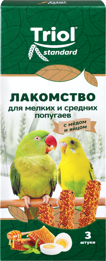 Лакомство для мелких и средних попугаев TRIOL с медом и яйцом, 80г