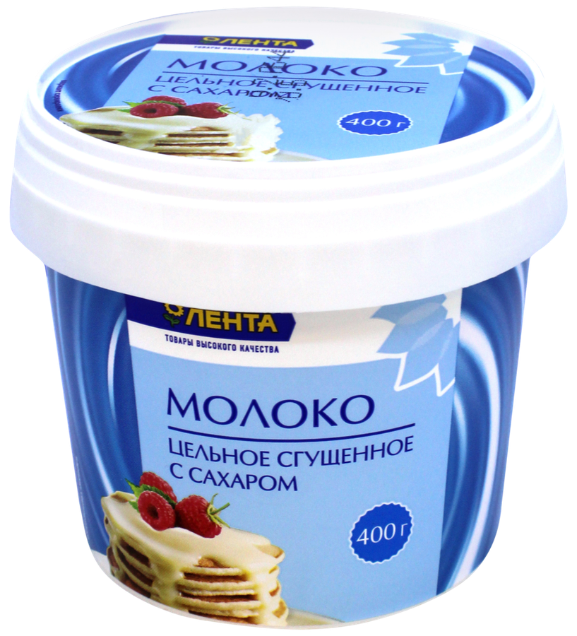Молоко сгущенное ЛЕНТА цельное с сахаром 8,5% без змж, 400г