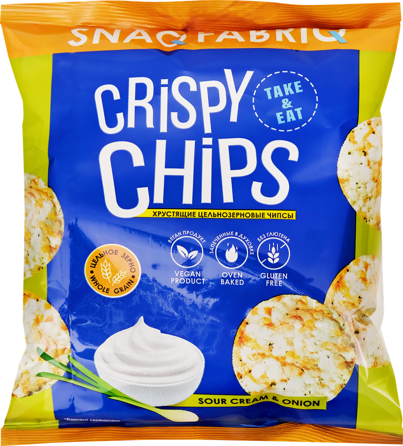 Чипсы рисовые цельнозерновые SNAQ FABRIQ со вкусом сметана и зеленый лук, 50г