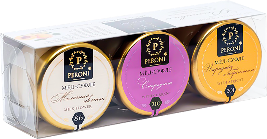 Набор мед-суфле PERONI Медовая серия Фестиваль, Парадайз с абрикосом, Молочный цветок, Смородина, 3х30г