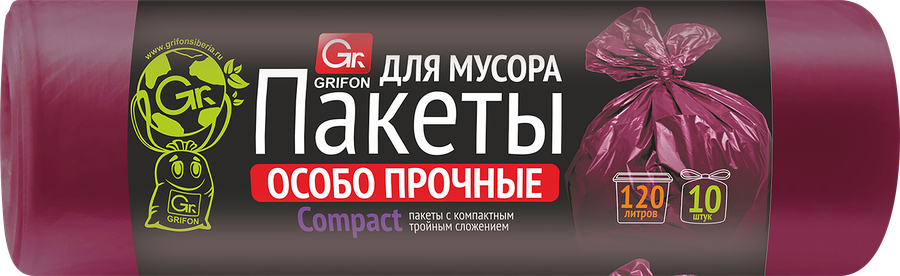 Пакеты для мусора GRIFON 120л, в рулоне, Арт. 101-553, 10шт