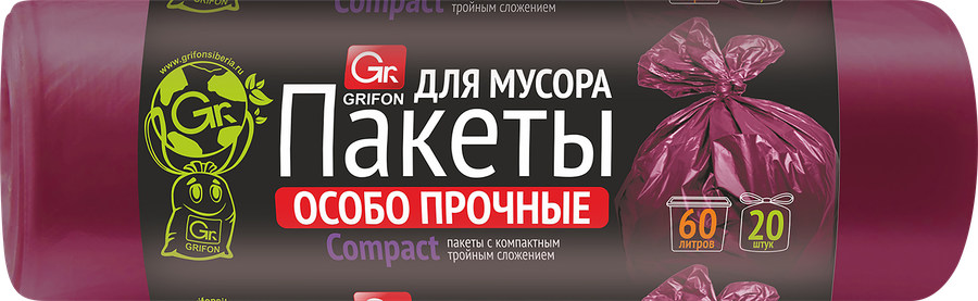 Пакеты для мусора GRIFON 60л, в рулоне, Арт. 101-552, 20шт