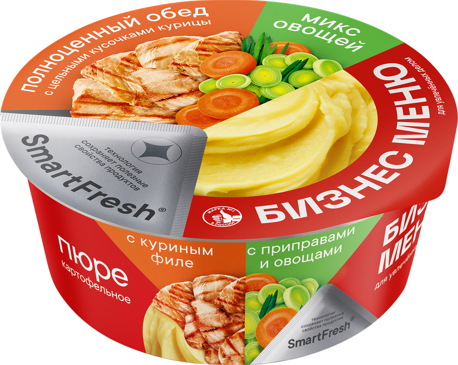 Пюре картофельное БИЗНЕС МЕНЮ с куриным филе, приправами и овощами, 110г