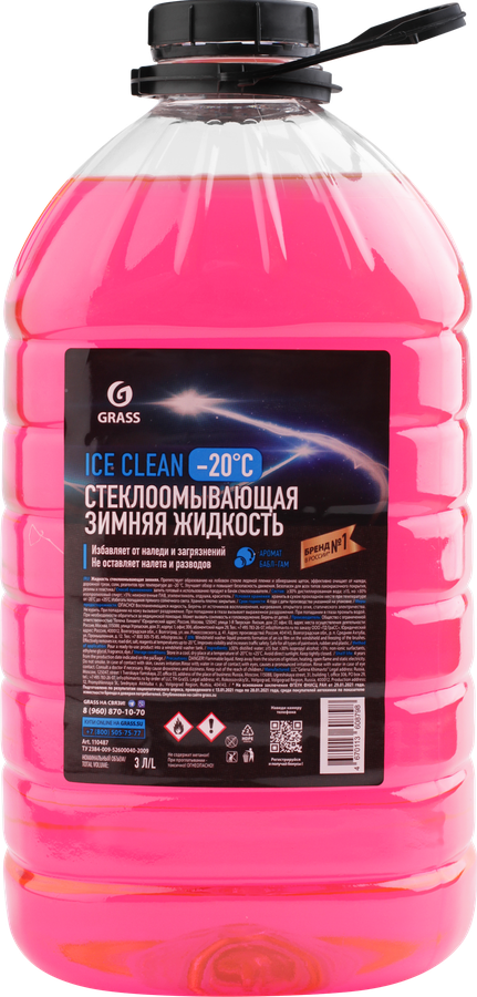 Жидкость стеклоомывающая зимняя GRASS Ice Clean, до -20 градусов, Арт. 110487, 3л