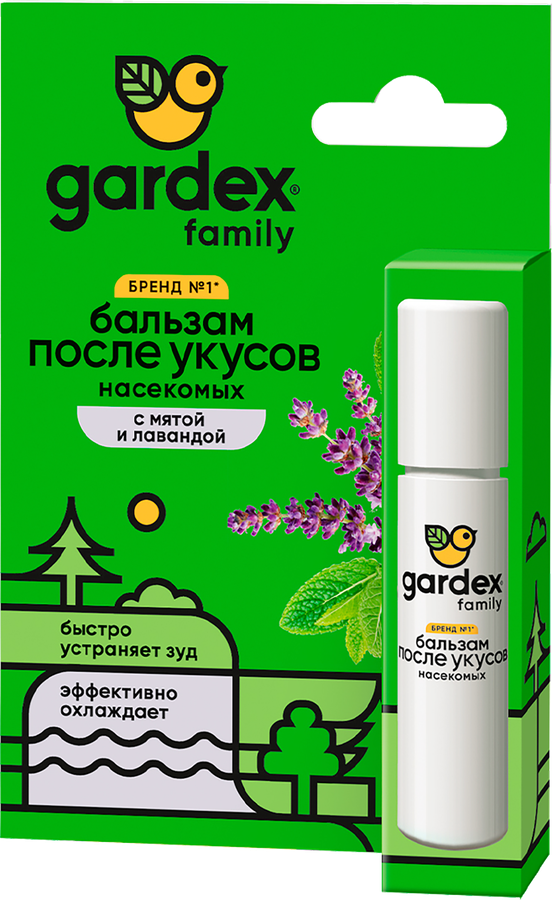 Бальзам роликовый GARDEX Family с мятой и лавандой, после укусов насекомых, 7мл