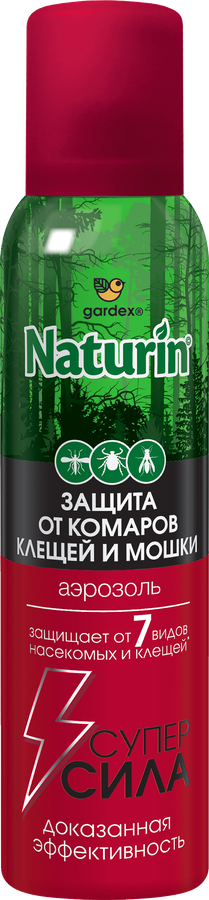 Аэрозоль от комаров, клещей и мошки GARDEX Naturin Супер сила 3в1, 150мл