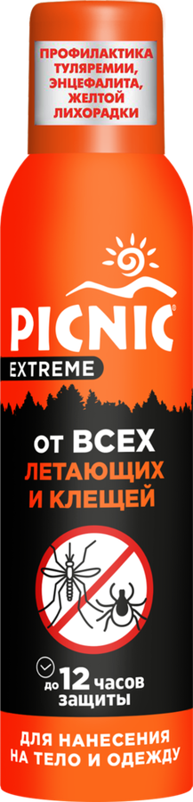 Спрей репеллент от всех видов летающих кровососущих насекомых и клещей PICNIC Extreme, 150мл