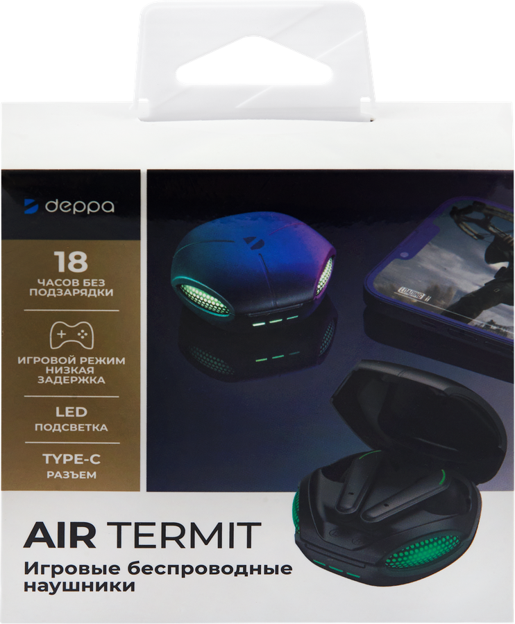 Наушники беспроводные DEPPA Air Termit, с микрофоном TWS, BT 5.3, gaming, Арт. 44198