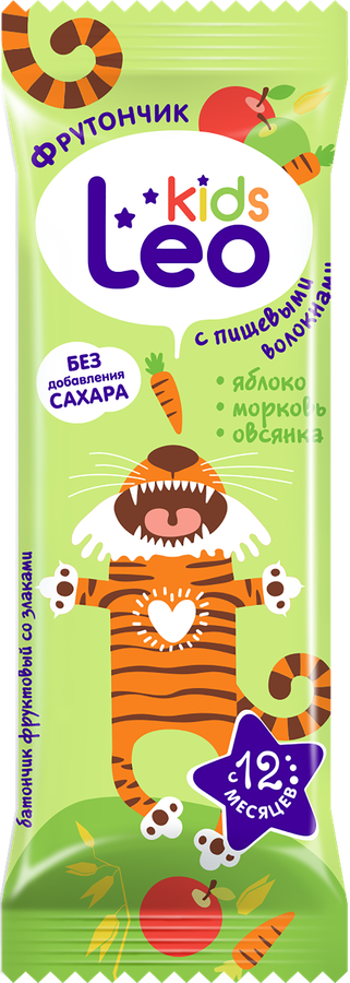 Батончик фруктово-злаковый LEO KIDS Фрутончик, яблоко, морковь и овсянка, с 12 месяцев, 20г