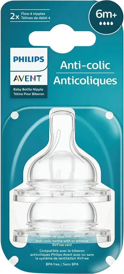 Соска для бутылочки PHILIPS AVENT Anti-colic, с 6 месяцев, Арт. 
SCY764/02, 2шт