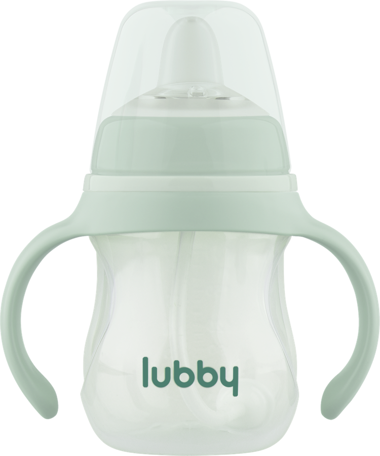 Поильник LUBBY 180мл, с мягким носиком, ручками и грузиком, с 6 месяцев