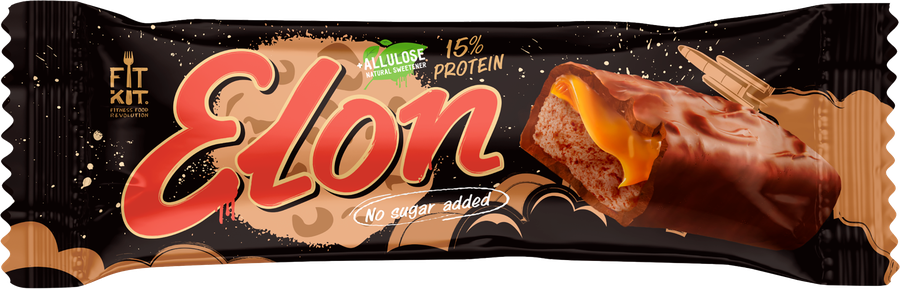 Батончик протеиновый FIT KIT Elon, со вкусом шоколад-карамель, глазированный, 45г