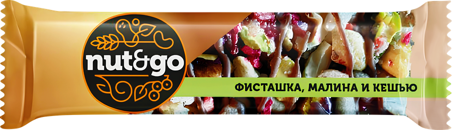 Батончик NUT&GO Фисташка-кешью-малина, глазированный, 28г