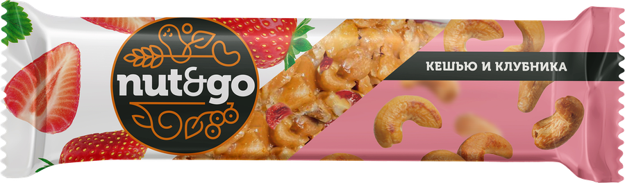 Батончик NUT&GO Кешью-клубника, глазированный, 36г