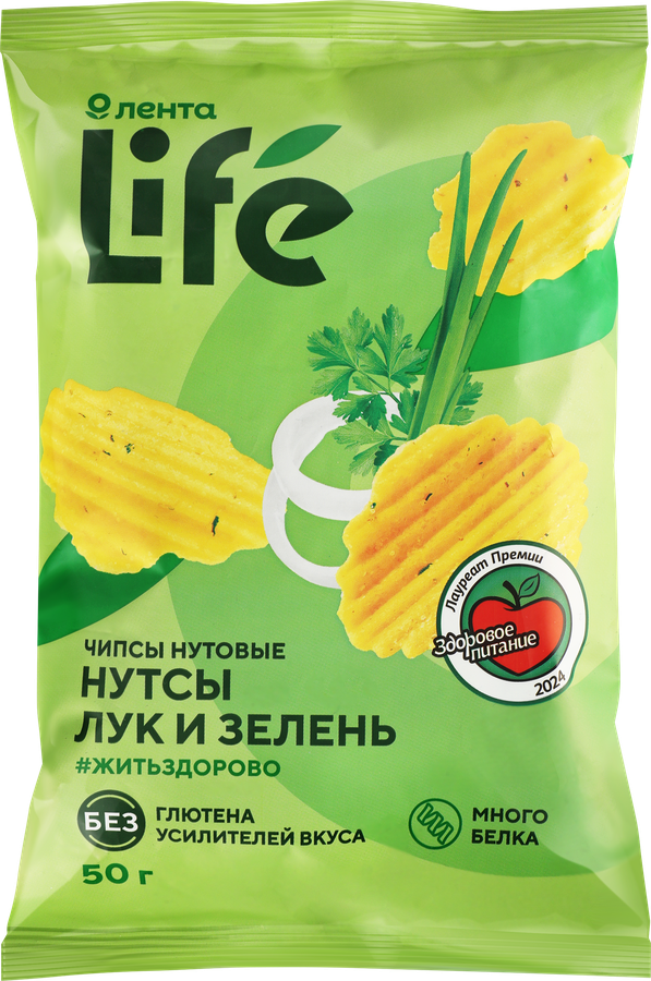 Чипсы нутовые ЛЕНТА LIFE Лук и зелень, 50г