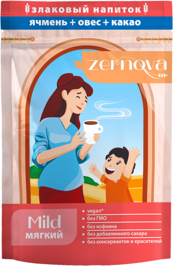 Напиток злаковый растворимый ZERNOVA Mild Ячмень, овес, какао, порошкообразный, 200г
