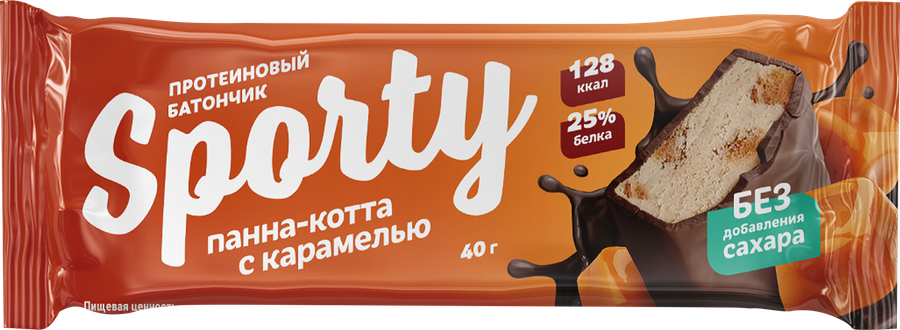 Батончик протеиновый SPORTY Панна-котта с карамелью, глазированный, 40г