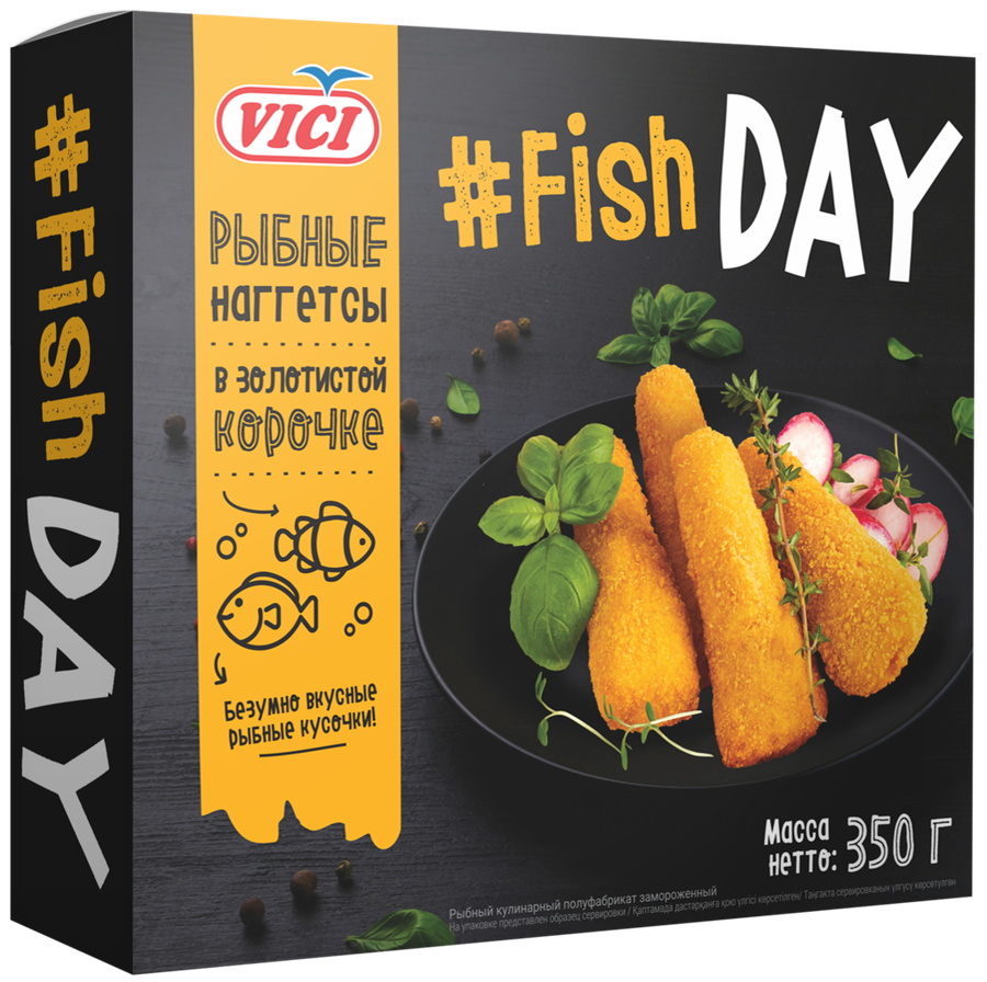 Наггетсы рыбные замороженные VICI панированные в золотистой корочке, из филе, 350г
