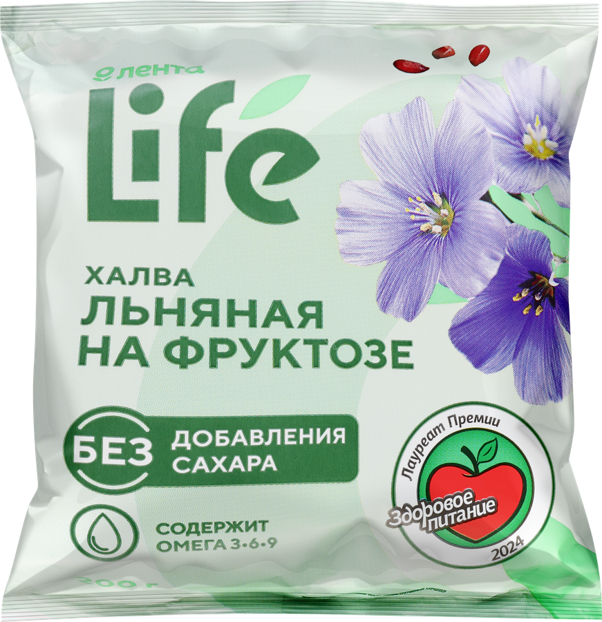 Халва льняная ЛЕНТА LIFE с семенами льна, на фруктозе, 200г
