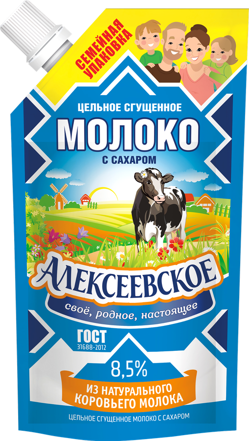 Молоко сгущенное АЛЕКСЕЕВСКОЕ цельное с сахаром 8,5%, без змж ГОСТ, 650г