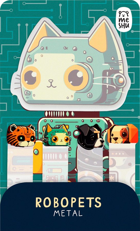 Набор MESHU Robopets metal, флажки-закладки и самоклеящиеся блоки, 20 листов