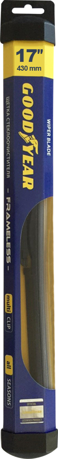 Щетка стеклоочистителя всесезонная GOODYEAR Frameless 17/43см бескаркасная, Multiclip
