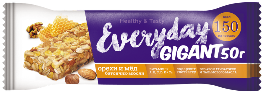 Батончик мюсли EVERYDAY Gigant Орехи и мед, 50г